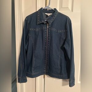 Cathy Daniels Rhinestone Zip Up Jean Jacket, Large